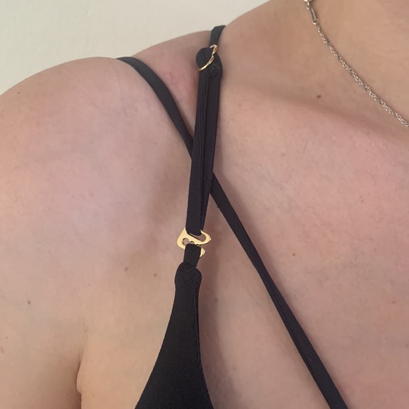 MAPALE 6968 MONOKINI TOP BLACK  WITH GOLD HARDWARE SIZE L NEW - Picture 7 of 9